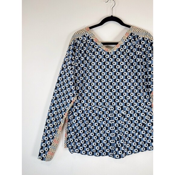 Marni H&M Womens Top Blue Geometric Two Tone V Neck Long Sleeve Blouse Size 10 - Picture 5 of 11